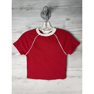 Champion Shirt Womens‎ Small Red White Raglan Ringer Crop Top Athletic